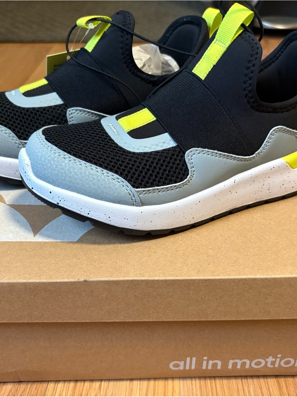 all in motion Kids Slip-On Sneakers in Black, Gray & Neon Yellow